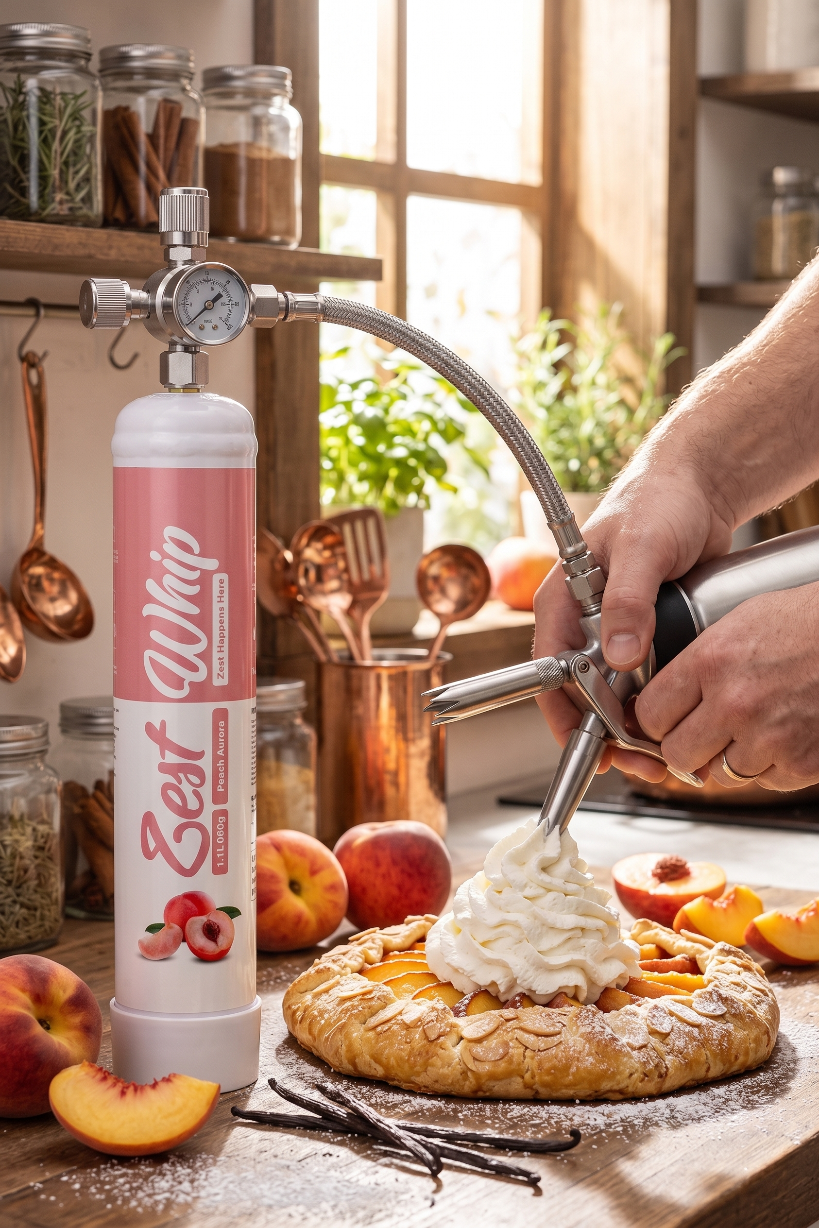 Whipped cream dispenser in use